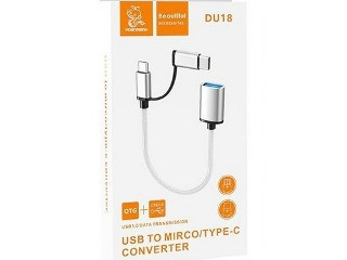 Переходник OTG 2 в 1 Type-C/MicroUSB Denmen (с кабелем)