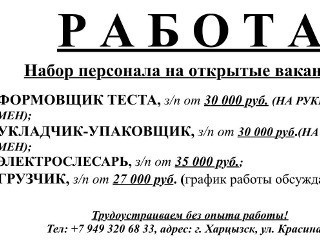 Работа Харцызск без опыта работы