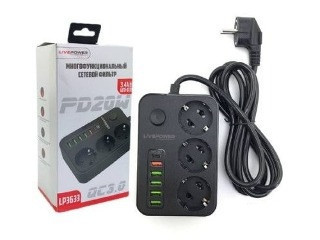 Сетевой фильтр 3 евро розетки + 5 USB + Type-C LIVE POWER LP3633