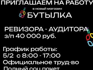 В НОВУЮ ТОРГОВУЮ СЕТЬ "БУТЫЛКА" ТРЕБУТСЯ РЕВИЗОР-АУДИТОР